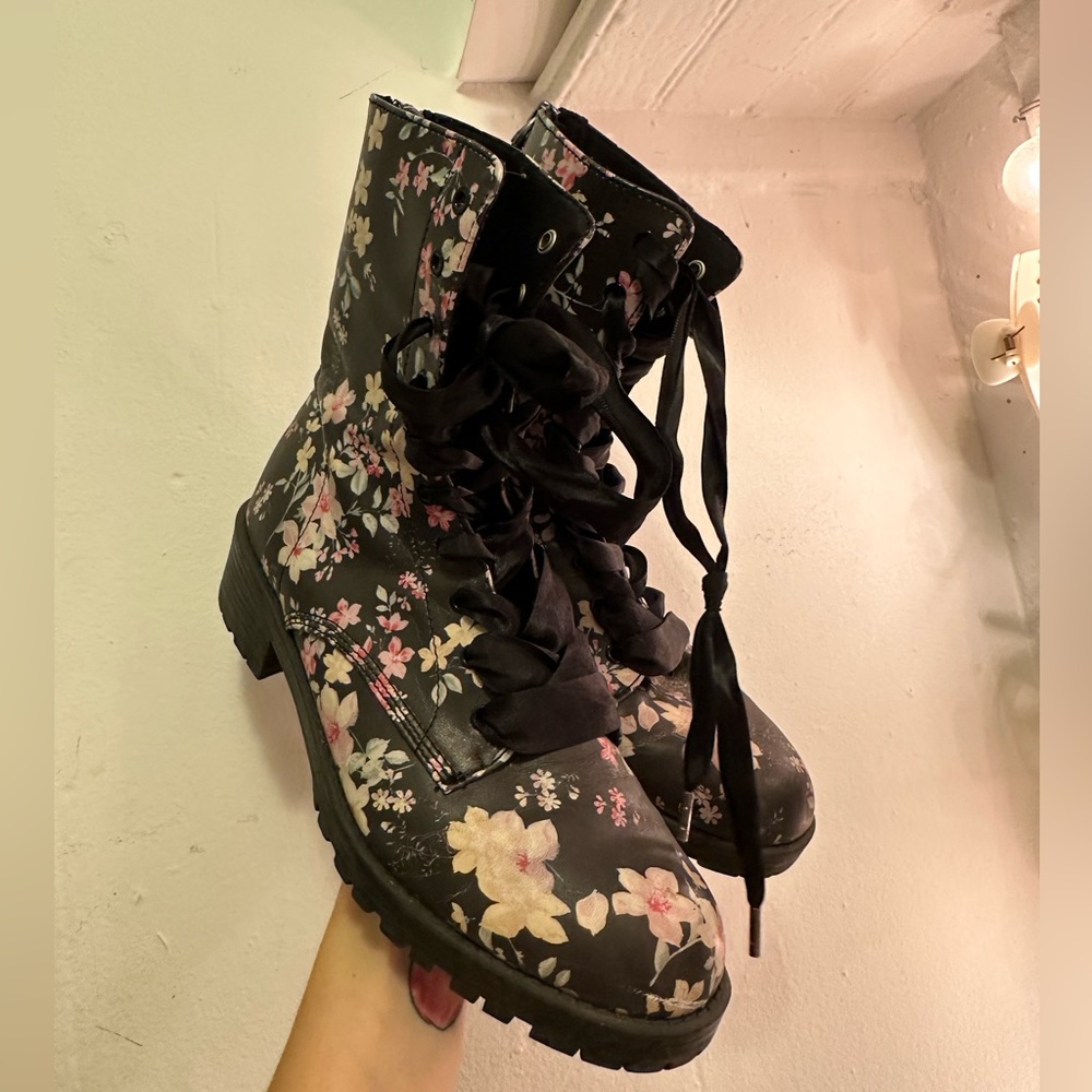 Floral combat boots